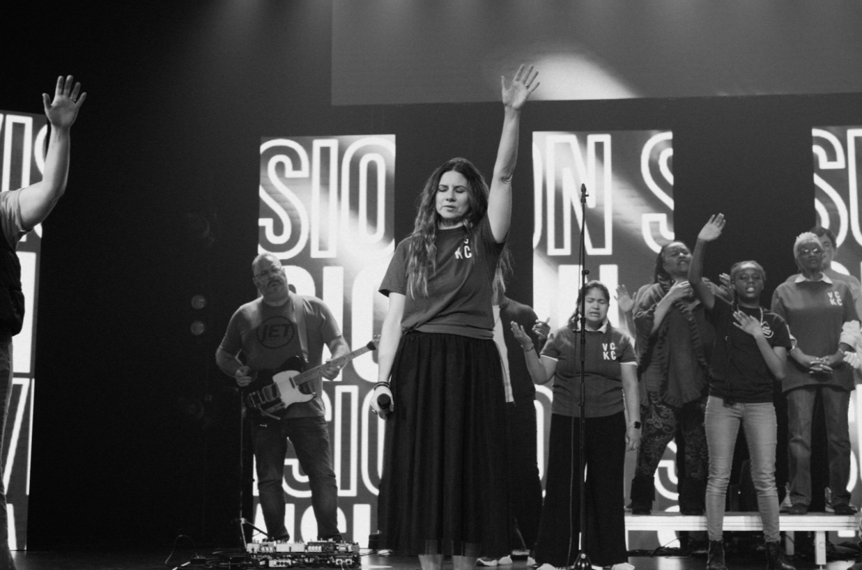 Pasters on stage during service.